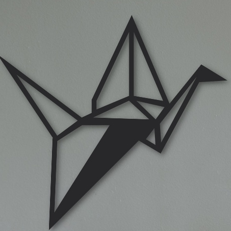 Placa Quadro Decorativo Passarinho Origami Vazado Madeira MDF Com Fita Dupla Face Adesiva Preto Fosco