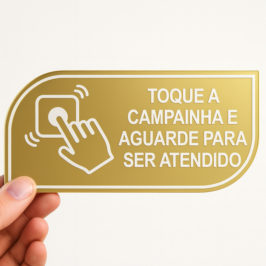Placa Acrílico Espelhado Toque a Campainha Sinalização Premium em Oferta na Shopee