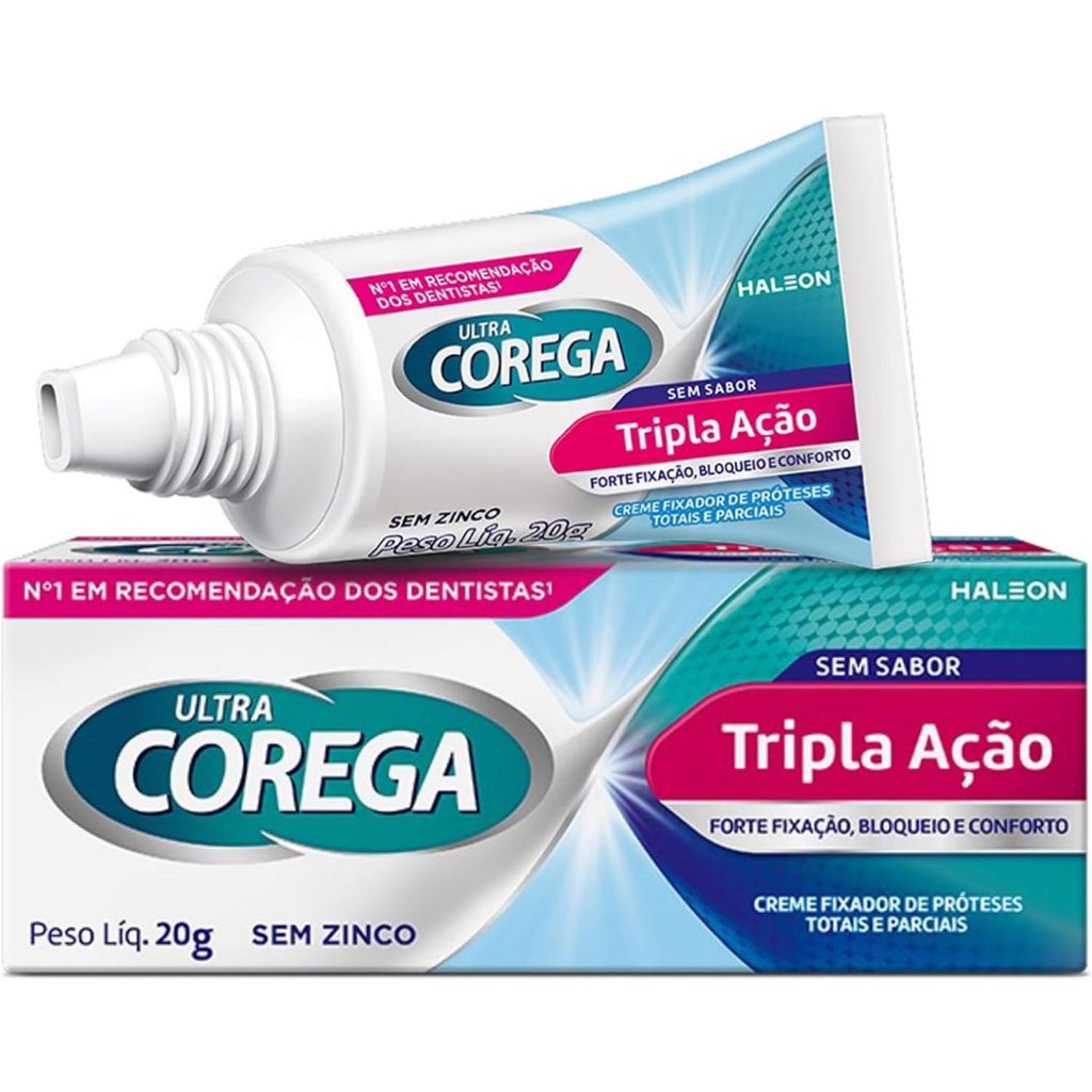 Fixador de Dentadura Ultra Corega Creme Tripla Ação Sem Sabor 20g Livre de Zinco em Oferta na Shopee