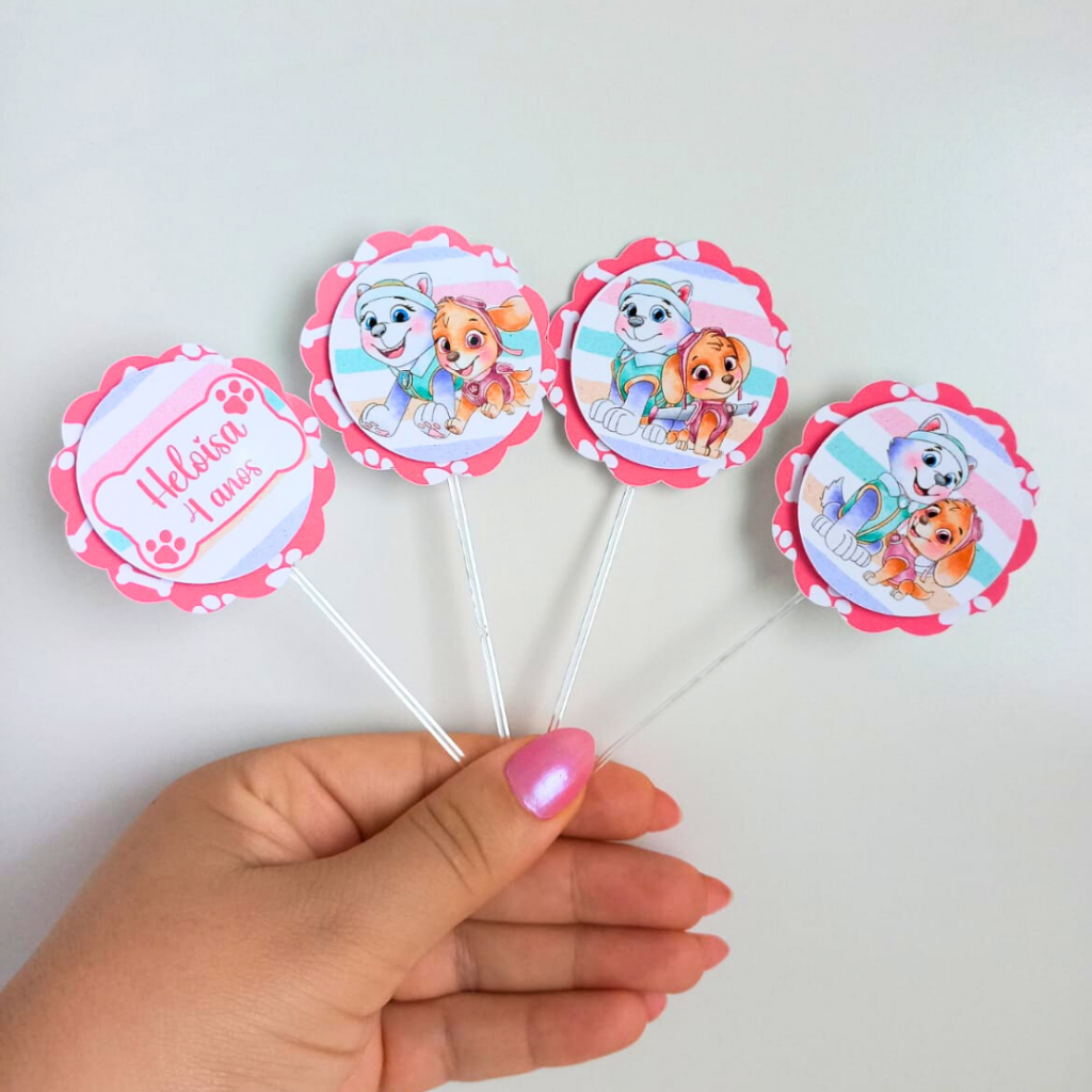Topper de Doces ou Cupcake Skye e Everest Patrulha Canina Menina 3D Personalizados /Lembrancinha de Festa /Aniversário