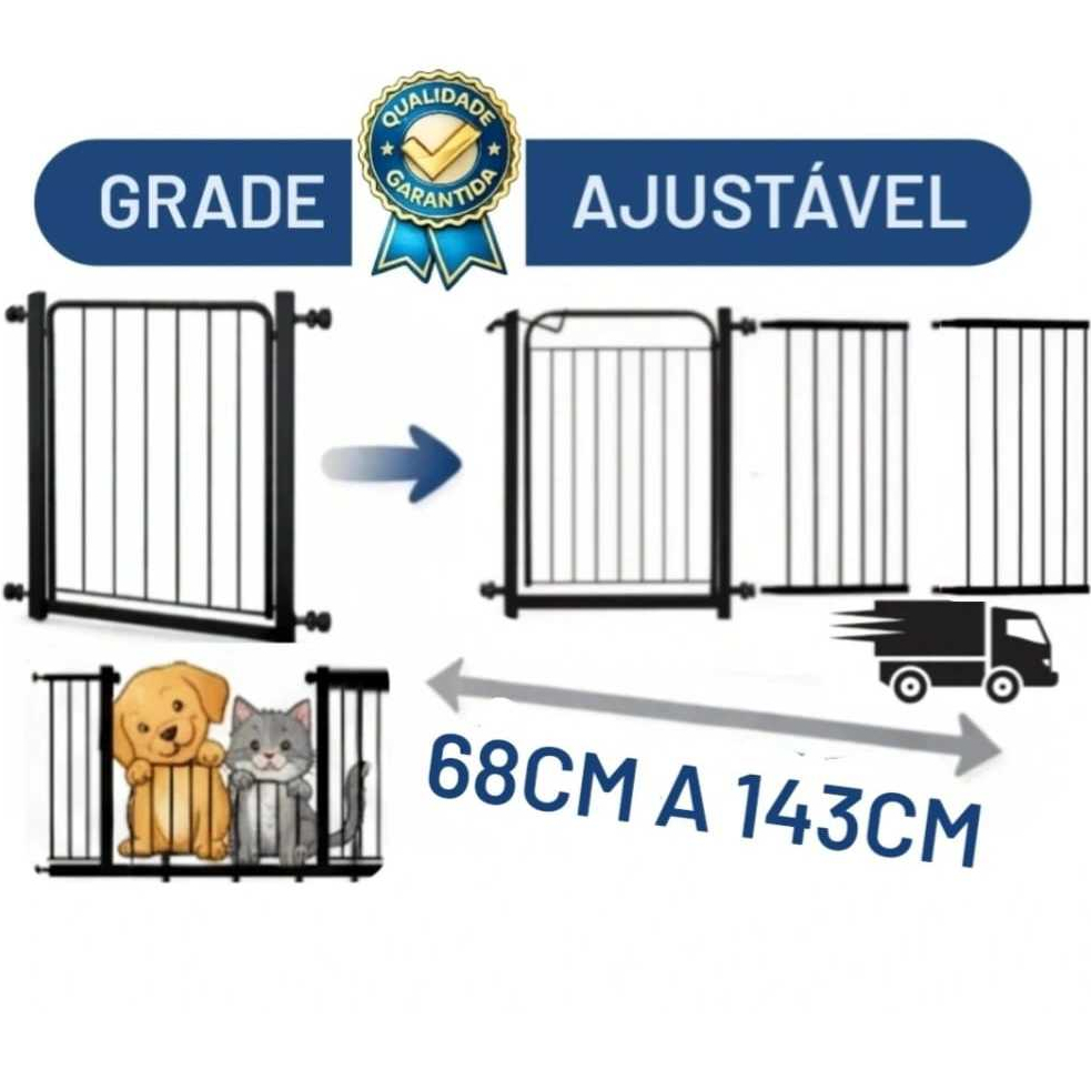 Portão Pet ( 68cm A 143cm ) Grade Cachorro Extensores - Cercado Proteção Segurança Crianças