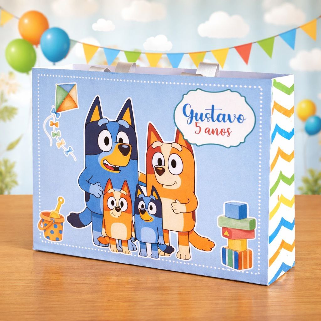 Sacolinhas Personalizadas Bluey e Bingo PEGUE E MONTE -Personalizados-Lembrancinhas festa infantil
