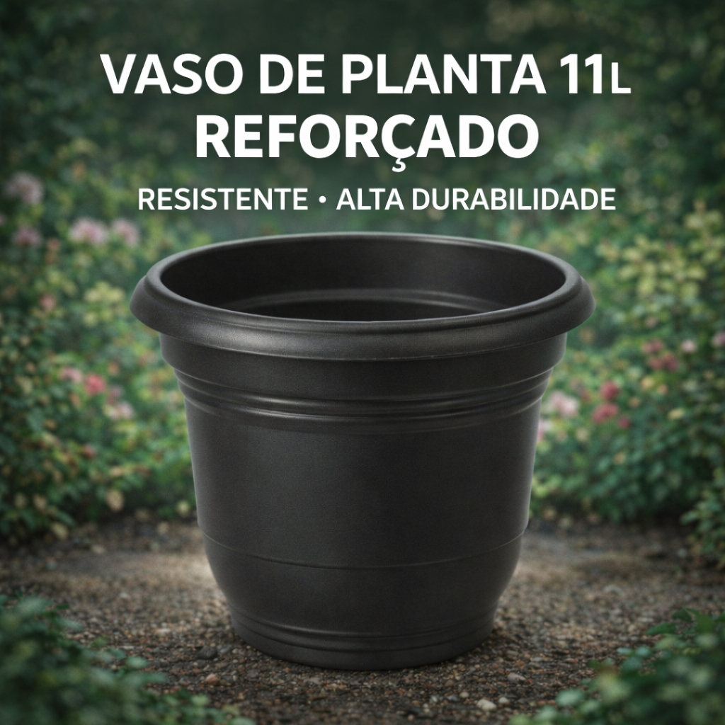 Vasos de Planta 11L Plástico Reforçado Preto Redondo com Drenagem para Jardim Paisagismo Horta
