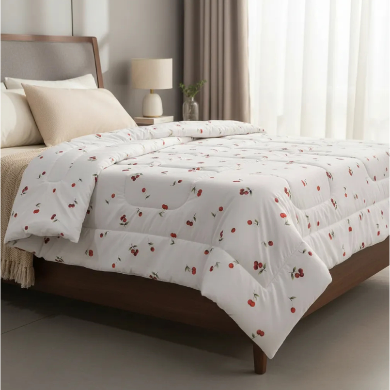 Edredom Solteiro Dupla Face Tecido Algodão 180 Fios Estampa Cereja em Oferta na Shopee