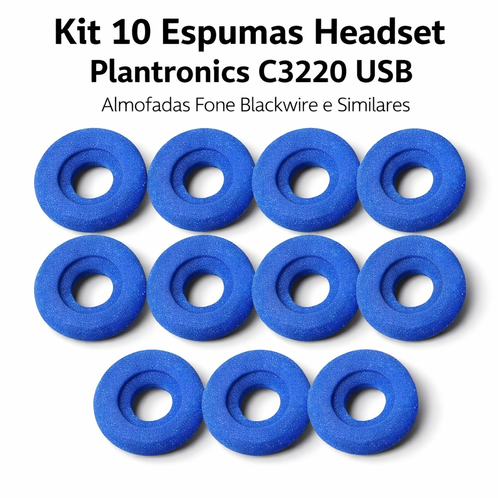 Kit 10 Espumas para Headset Plantronics C3220 USB 65mm Almofada Fone Blackwire