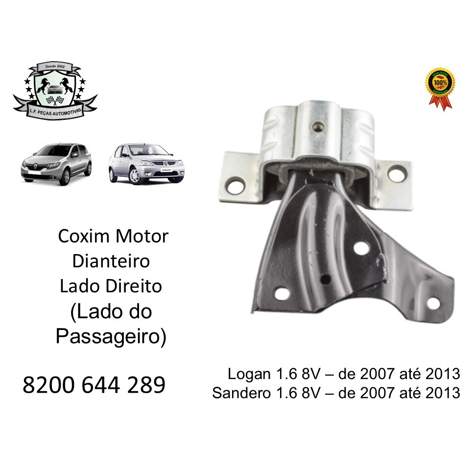 Coxim do Motor Lado Direito Renault Logan 1.6 8V, Renault Sandero 1.6 8V