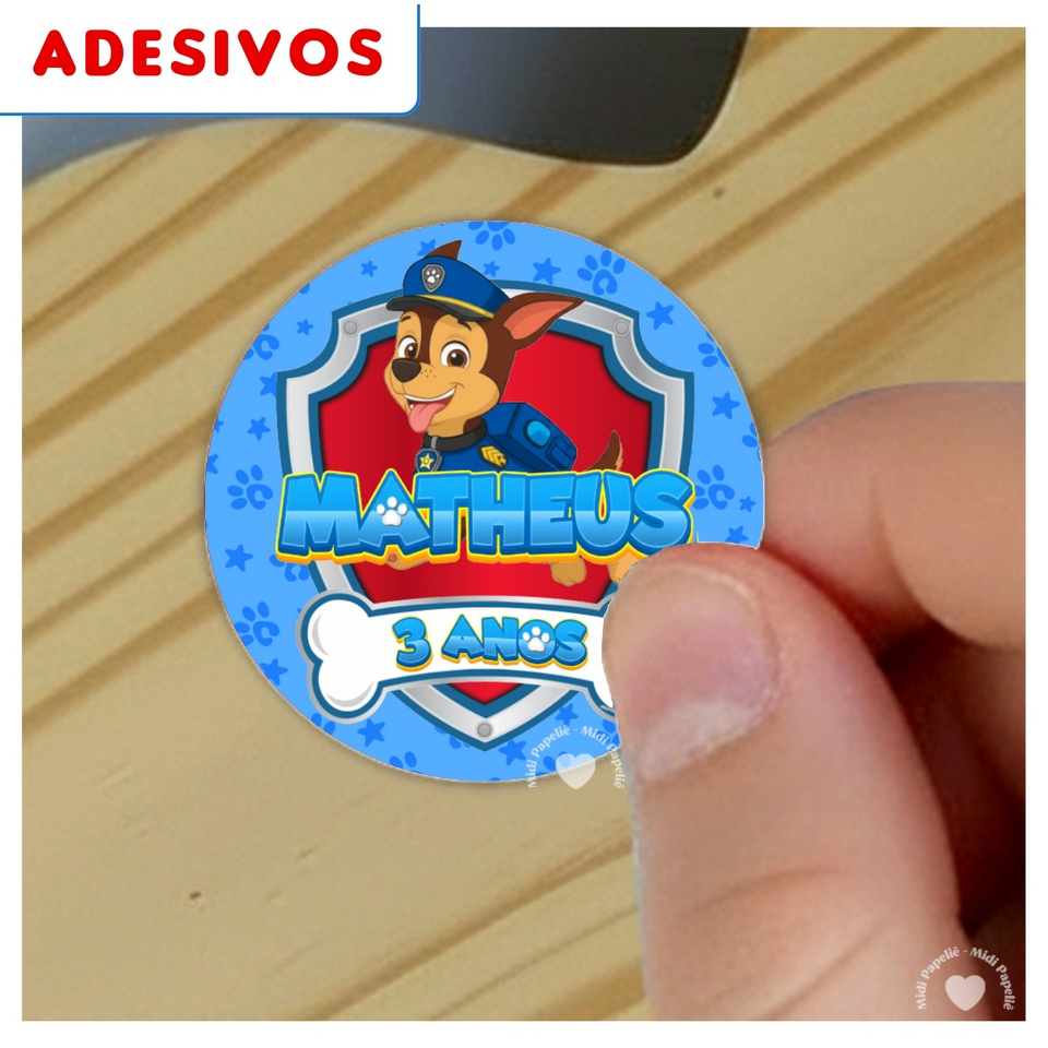 Adesivos Patrulha Canina Chase Festa de aniversário Infantil adesivo redondo 5x5 Nome e idade Personalizado Lembrancinha em Oferta na Shopee