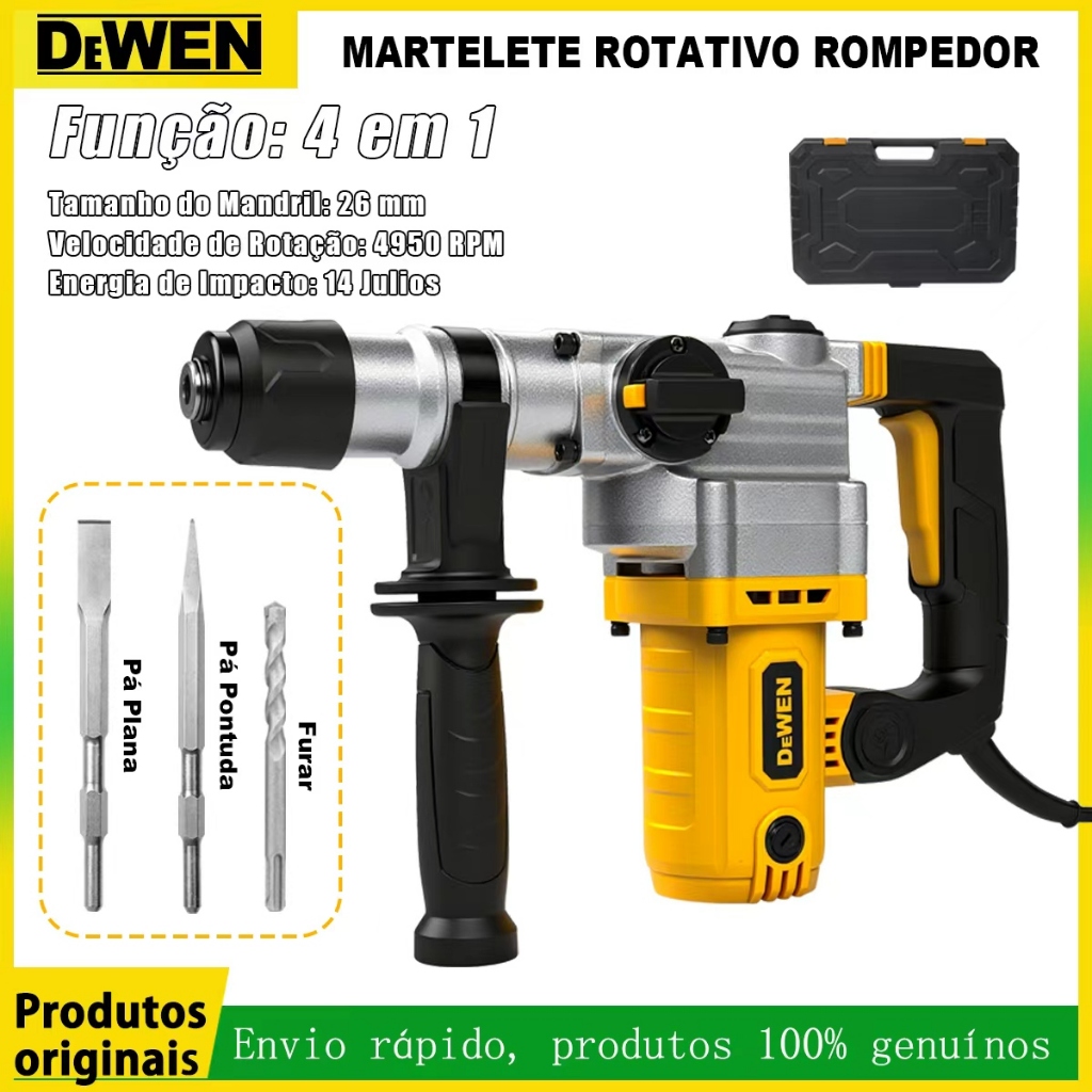 Martelete Rotativo Rompedor 4 em 1 4950 RPM Mandril 26mm Bivolt para Perfuração e Martelamento em Oferta na Shopee