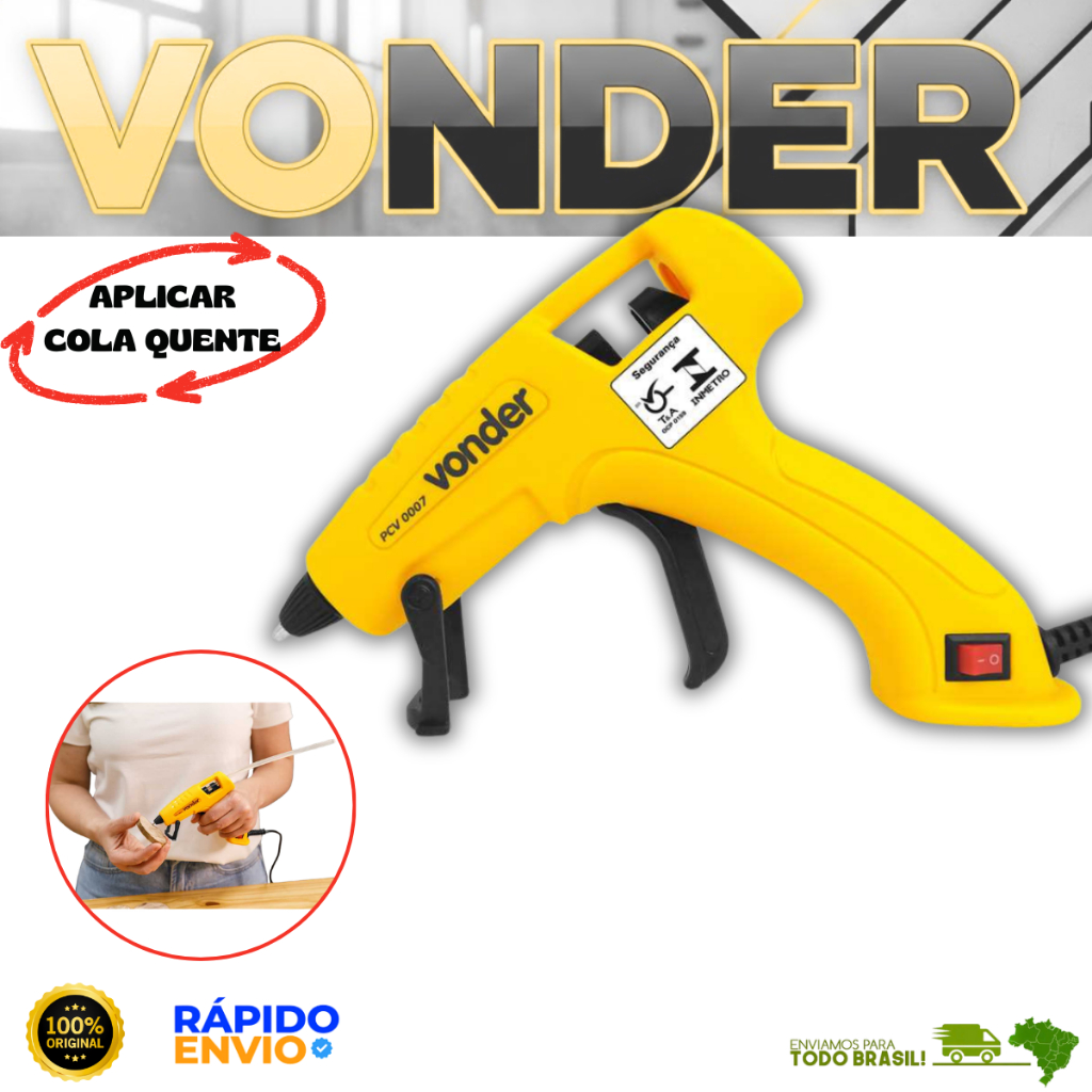 Pistola Para Aplicar Cola Quente 8mm Papel Plástico Madeira Cerâmica Canaletas Molduras Vonder Top