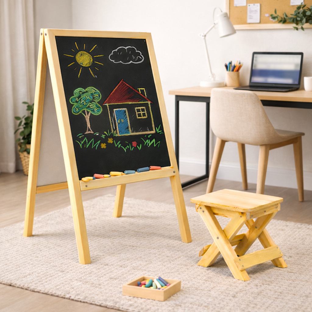 Lousa Infantil com Banquinho MDF 6mm – Quadro Negro Educativo 50x30cm