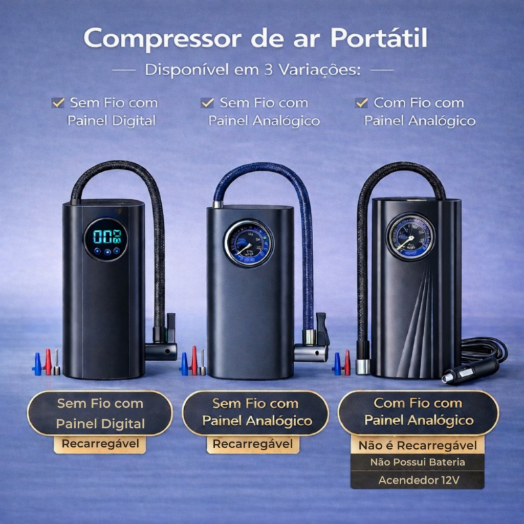 Compressor Detector de Ar Portatil Recarregavél Com Fio Sem Fio Digital USB Calibrador Pneu de Carro Automóvel · foto 2