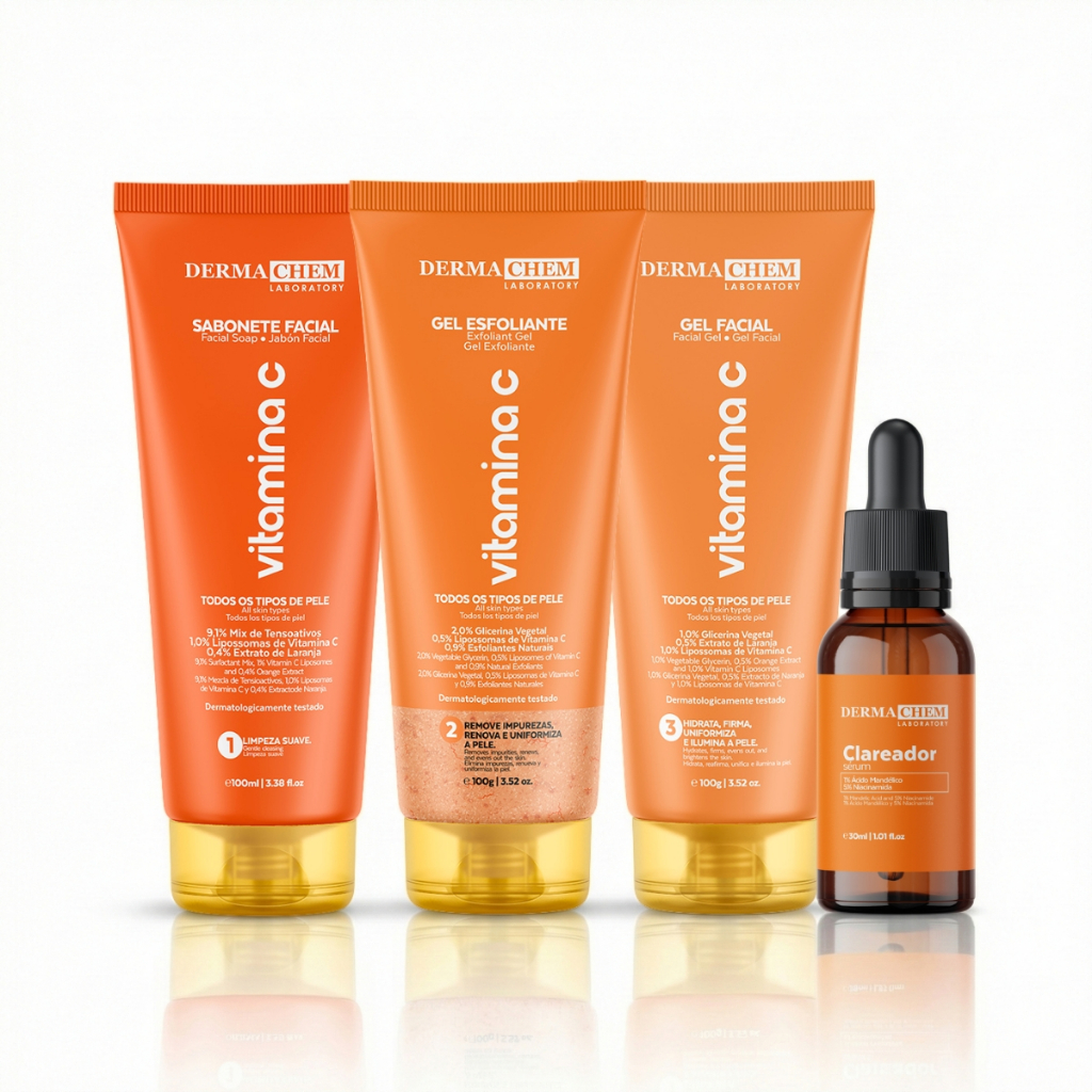Kit Skin Care Facial Melasma Dermachem Sabonete Gel Esfoliante e Sérum Clareador em Oferta na Shopee