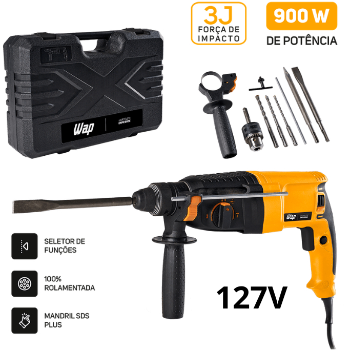 Martelete Rompedor WAP 1/2" EMPR 900K SDS PLUS com Engate Rápido e Punho Auxiliar 127V em Oferta na Shopee