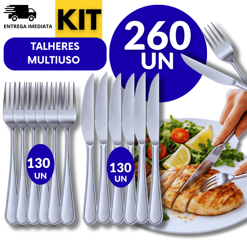 FAQUEIRO 260 Talher  Aço Inox 130 Garfo 130 Faca Casa Buffet Restaurante Cozinha Faca Garfo Talher