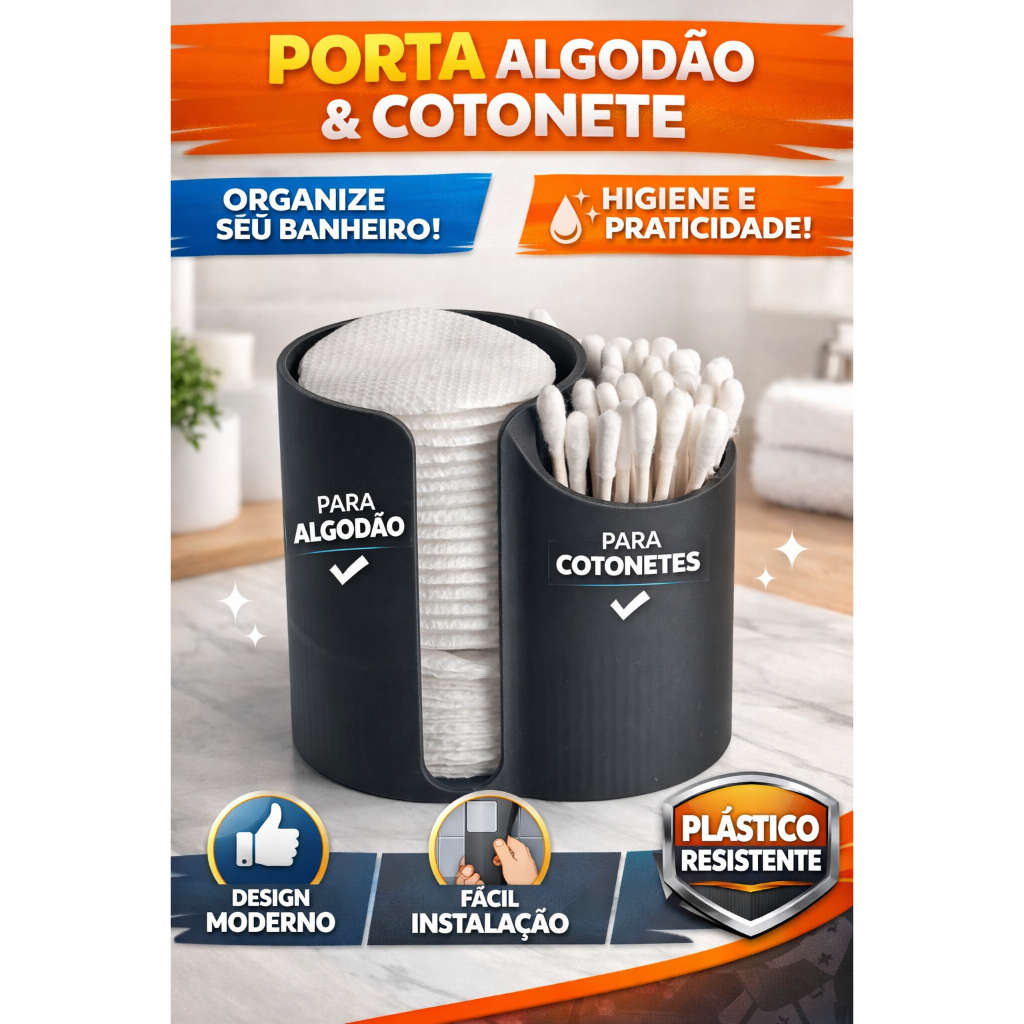 Porta Algodão e Cotonete Organizador Banheiro | Suporte Higiênico Multiuso 2 em 1