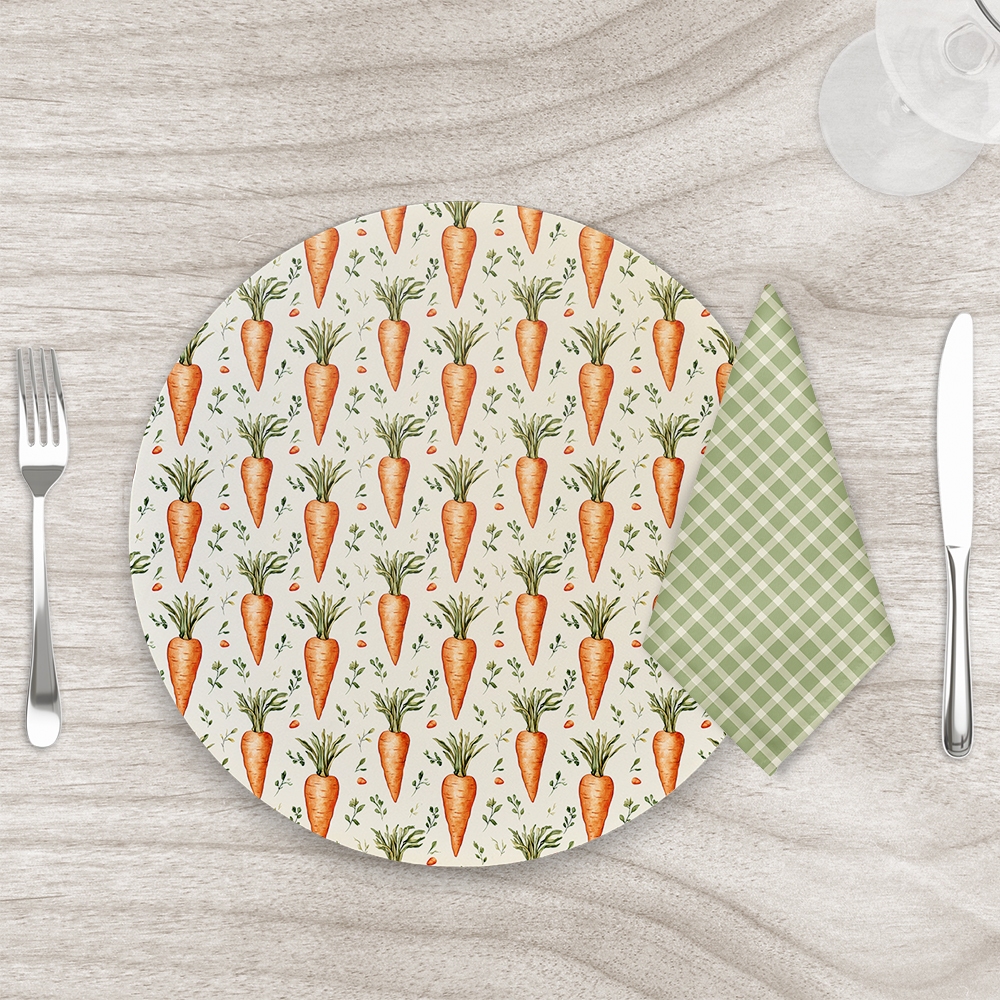 Kit Capa Sousplat + Guardanapo Páscoa Cenouras - Conjunto para Mesa Posta