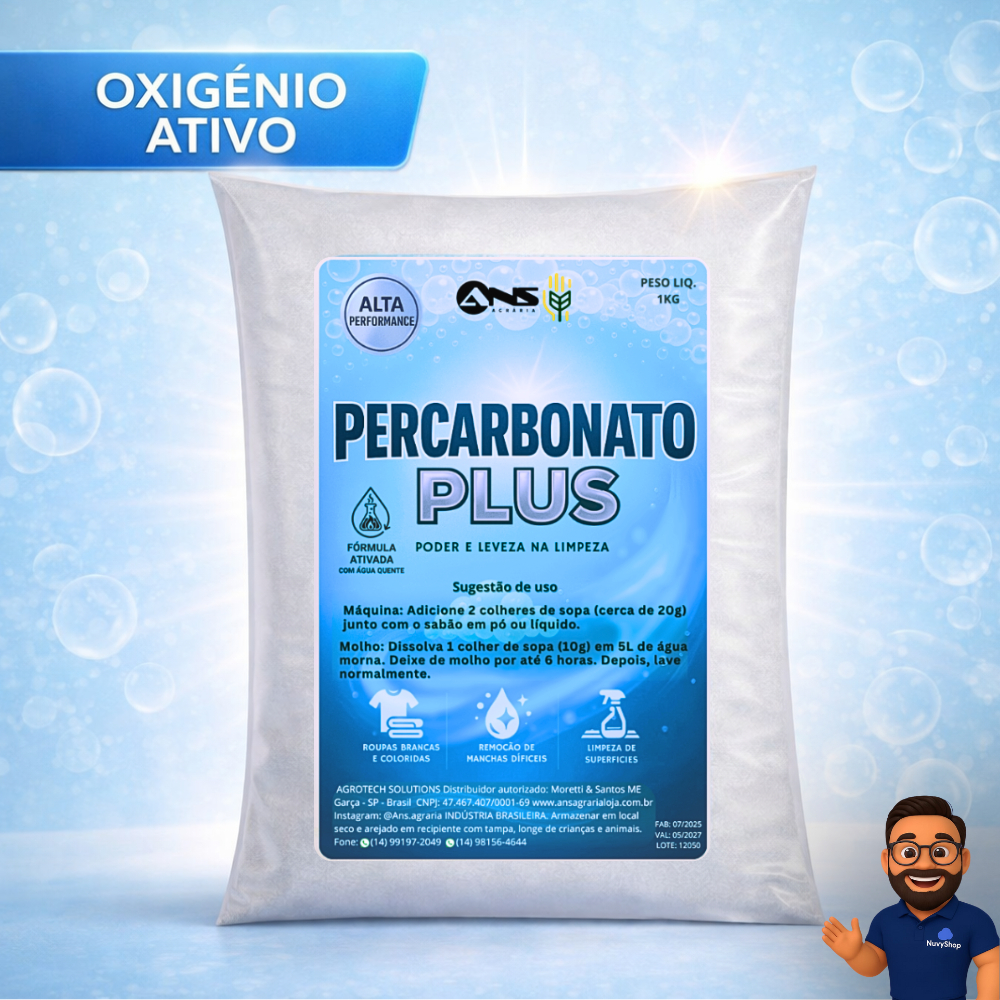 Percarbonato de Sódio PLUS 1kg  Alto Poder Tira Manchas Sem Cloro Para Roupas e Limpeza