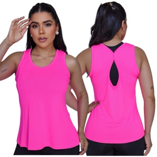 Blusa Regata Academia Feminina Moda Fitness Dry Fit Poliamida MODELO } MEIA LUA em Oferta na Shopee