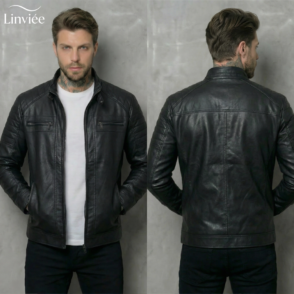 Jaqueta De Couro Masculina Slim Resistente