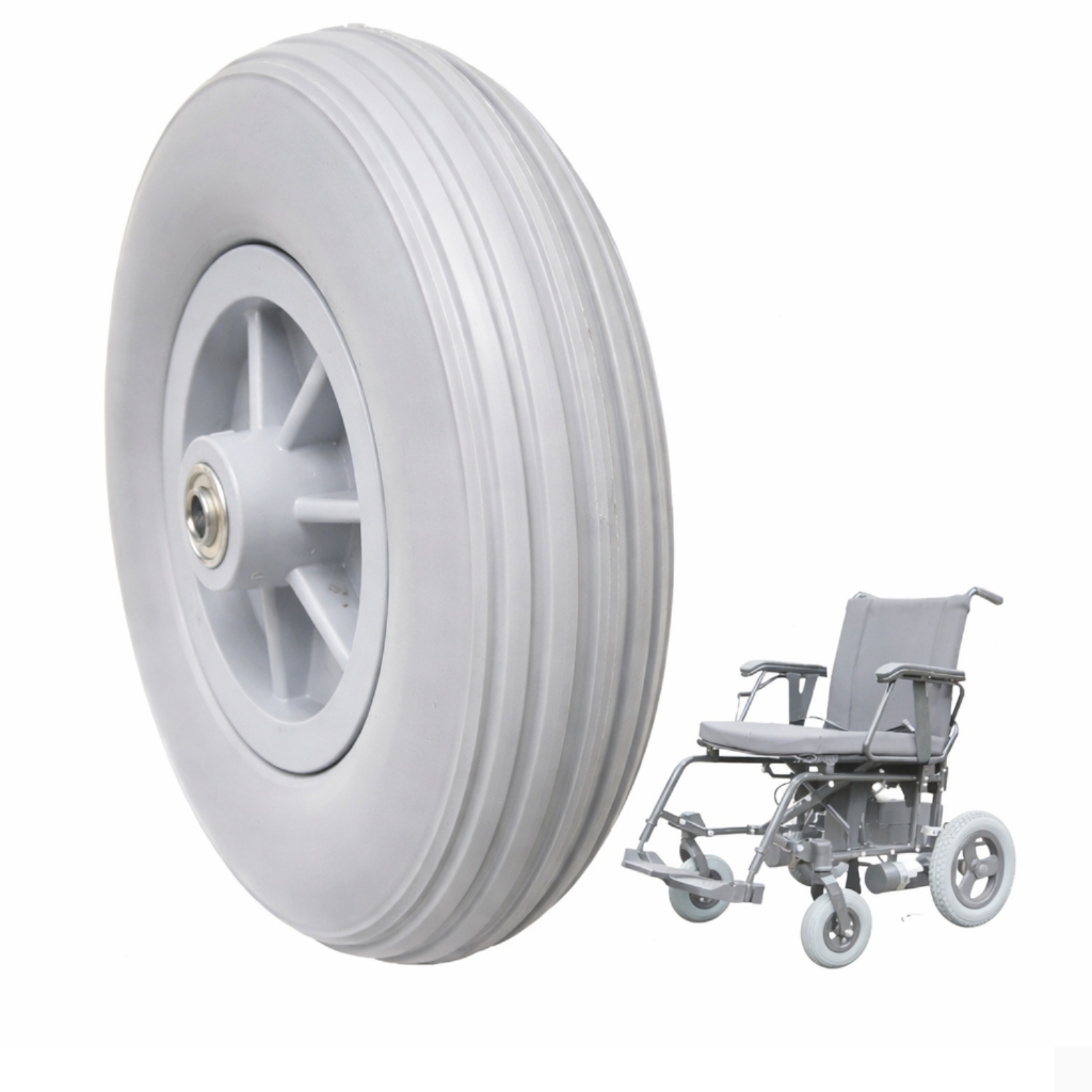 Roda Cinza Dianteira Pneu Maciço 200x50 Aro 8 Cadeira De Rodas Reforçada Alta Durabilidade Resistente