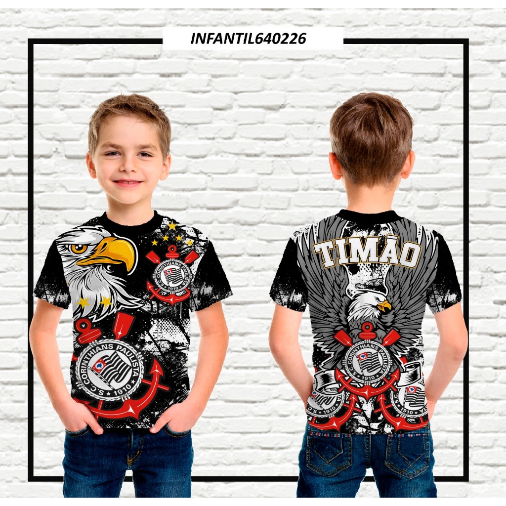 Camiseta Infantil e Adulta de Corinthians - Timão em tecido Dryfit