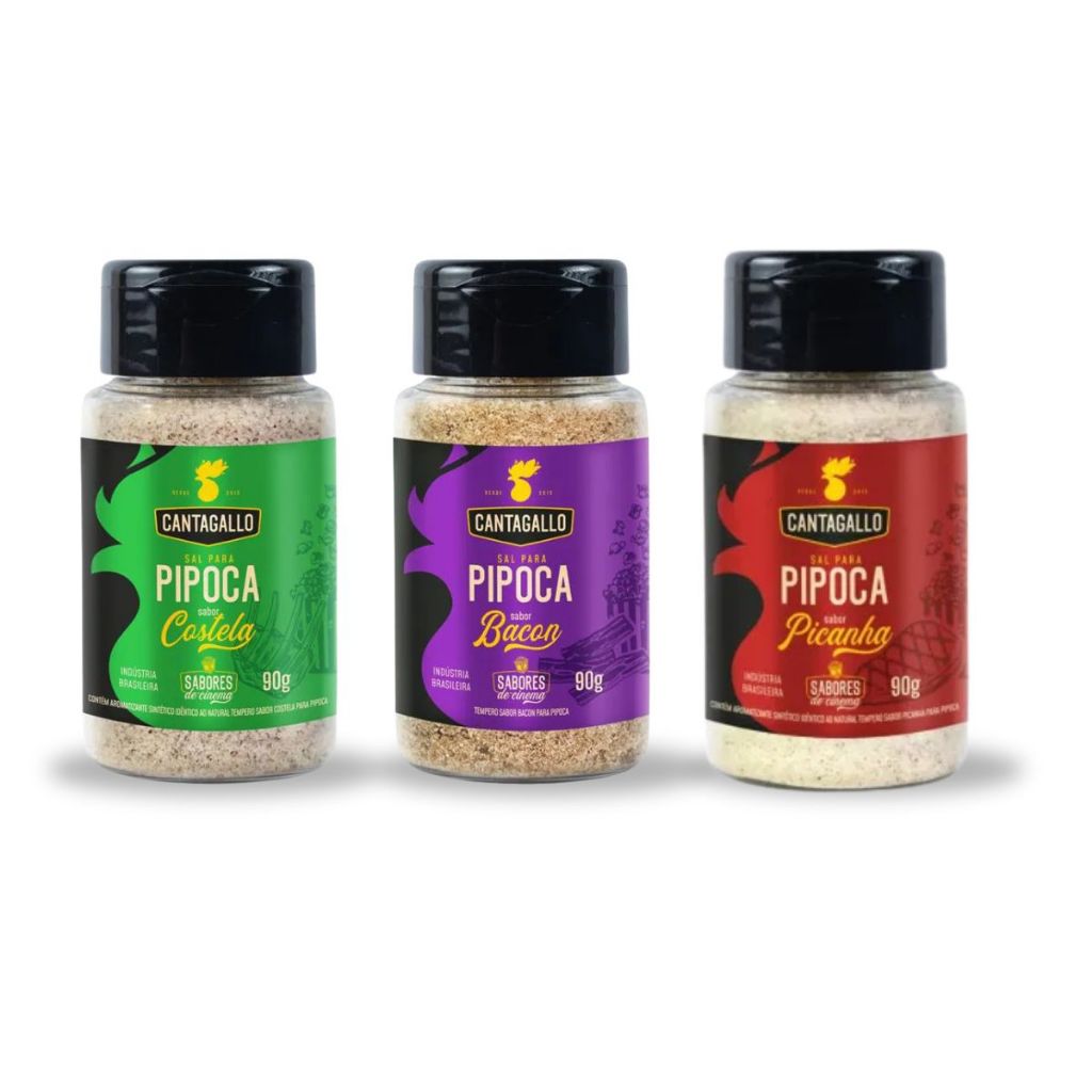 Kit Pipoca de Cinema CantaGallo - Temperos Sabor Bacon Picanha Costela Sal para Pipoca