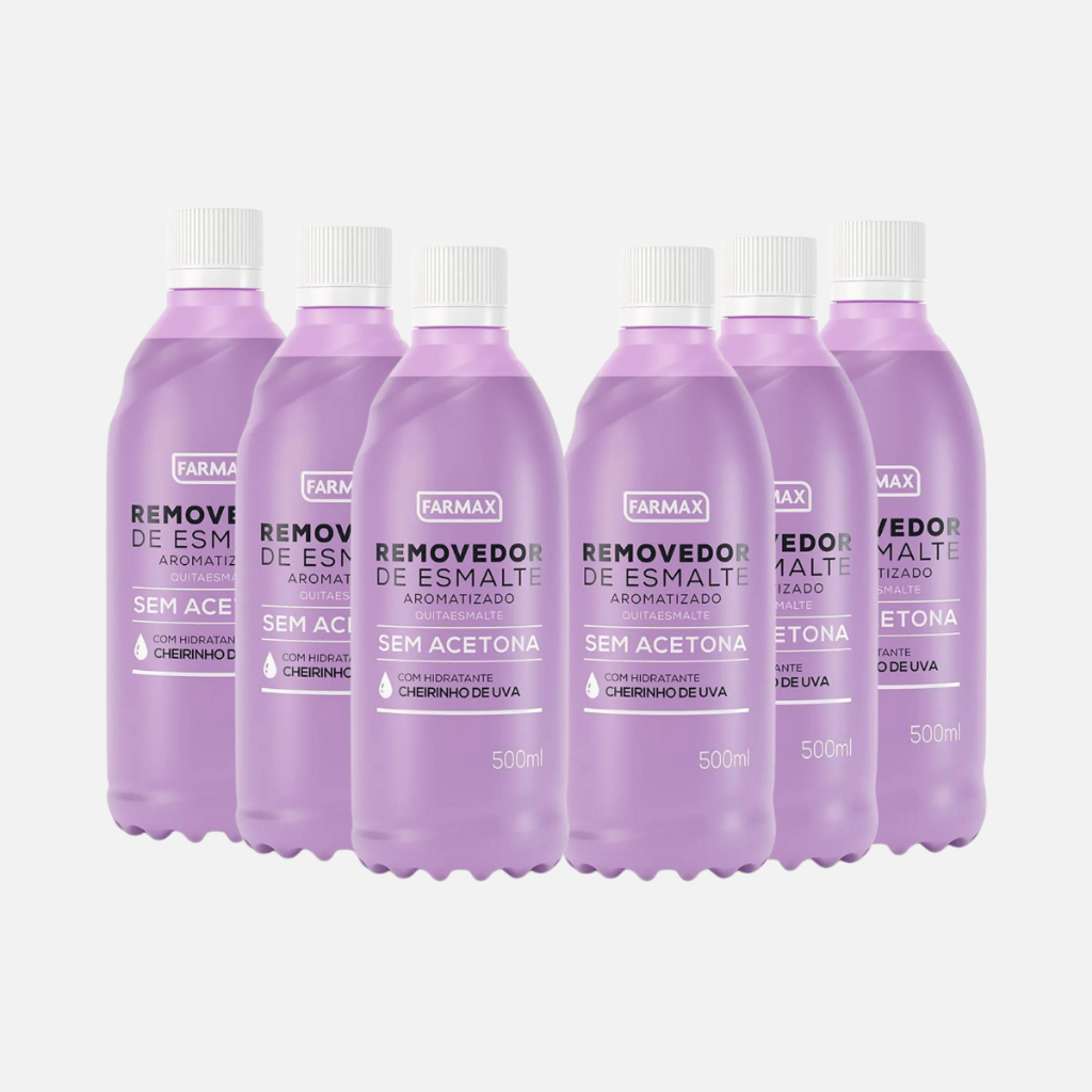 Kit 6 Removedor de Esmalte Sem Acetona Uva 500 ml Farmax Hidratação Unhas Cutícula Perfume Delicado