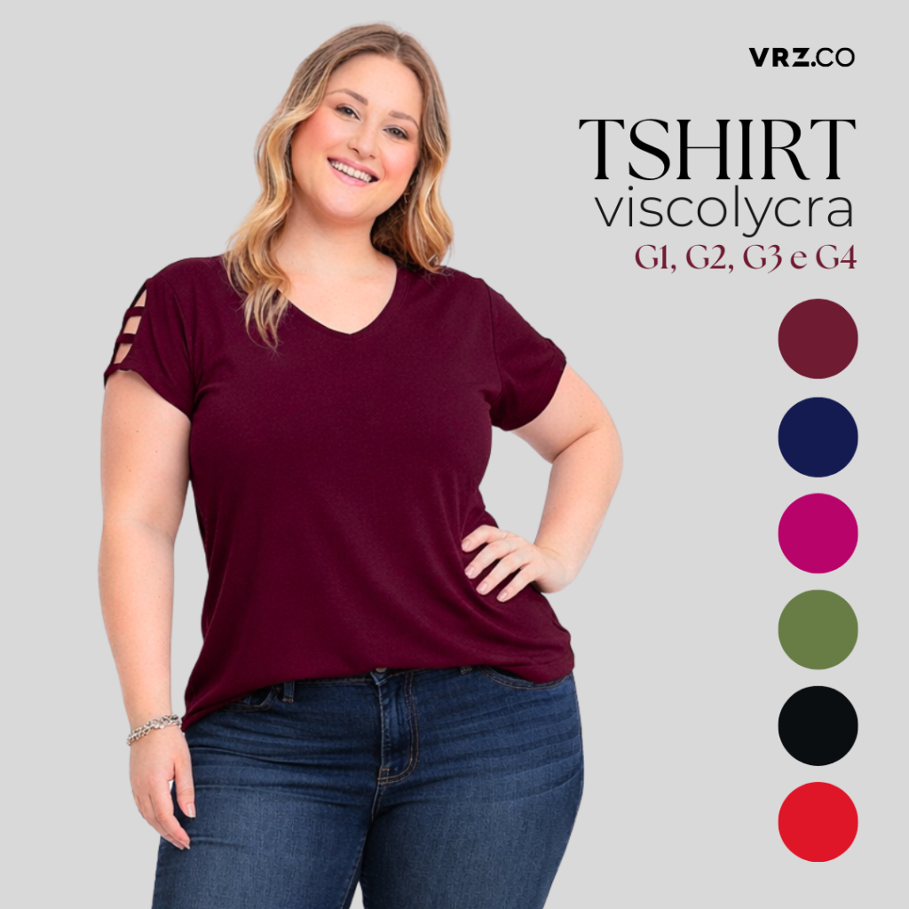 Blusa T-Shirt Feminina Confortável Plus Size Manga Curta Detalhe 0201
