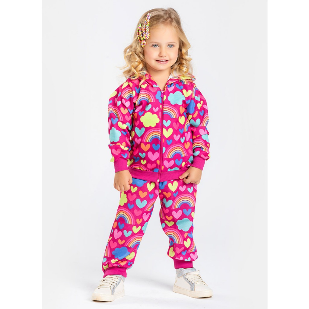 Conjunto Inverno Menina Jaqueta Com Capuz e Calça em Moletom Coração em Oferta na Shopee