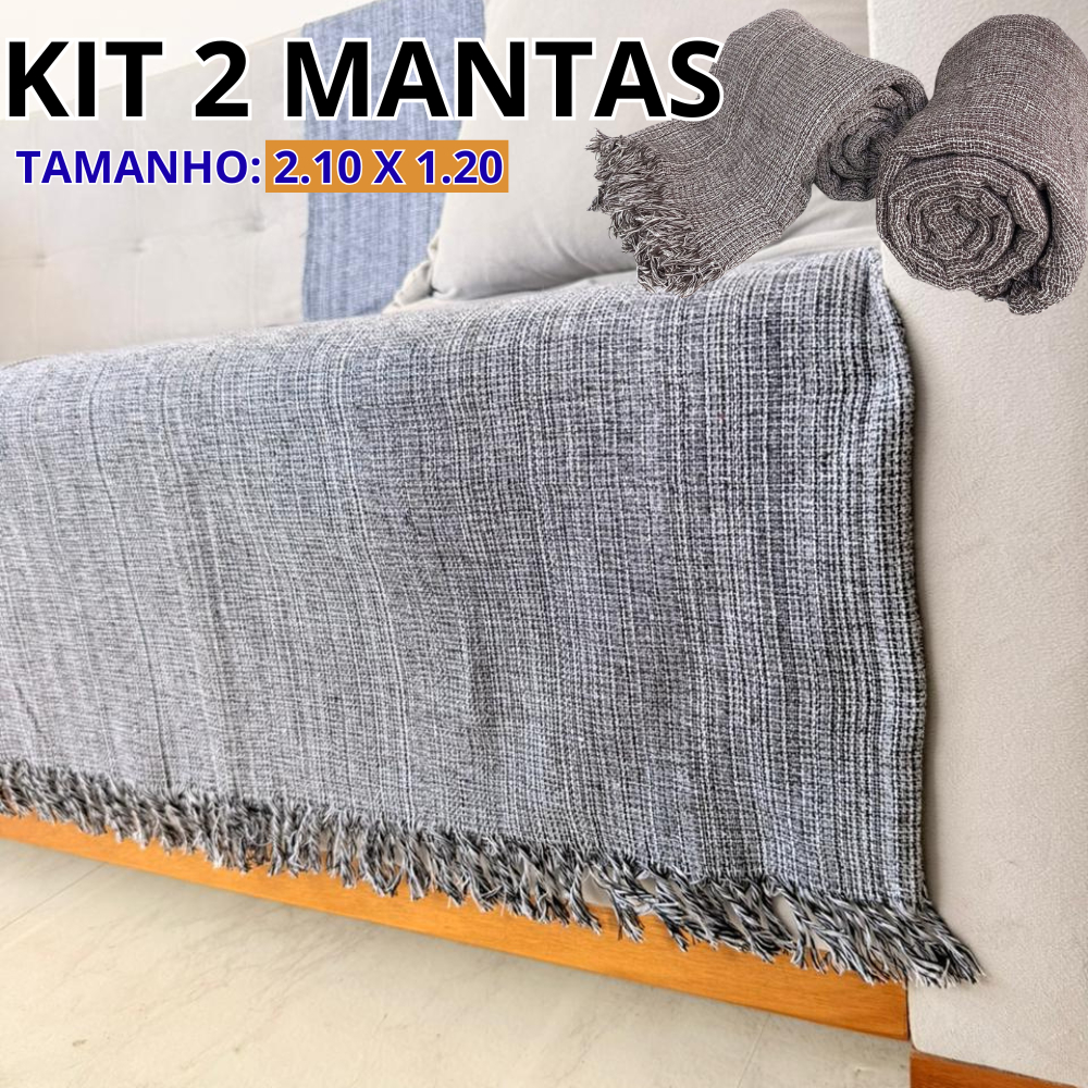 Kit 2 Mantas de Sofá Decorativa 210x120 Lavagem Fácil Não Desbota Várias Cores 100% Algodão Costura Reforçada em Oferta na Shopee