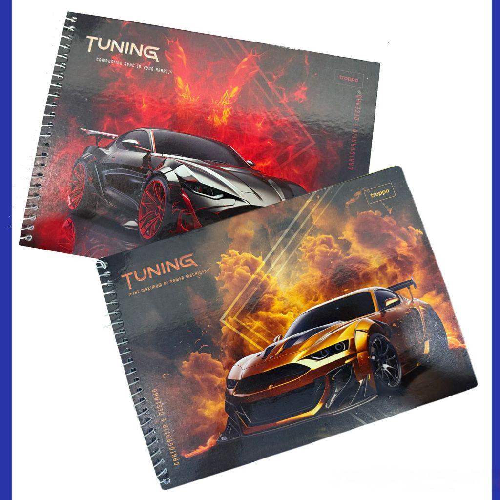 Caderno de Cartografia Arte e Desenho 60 Folhas Capa Dura Tema Carros Tuning Escolar Artístico