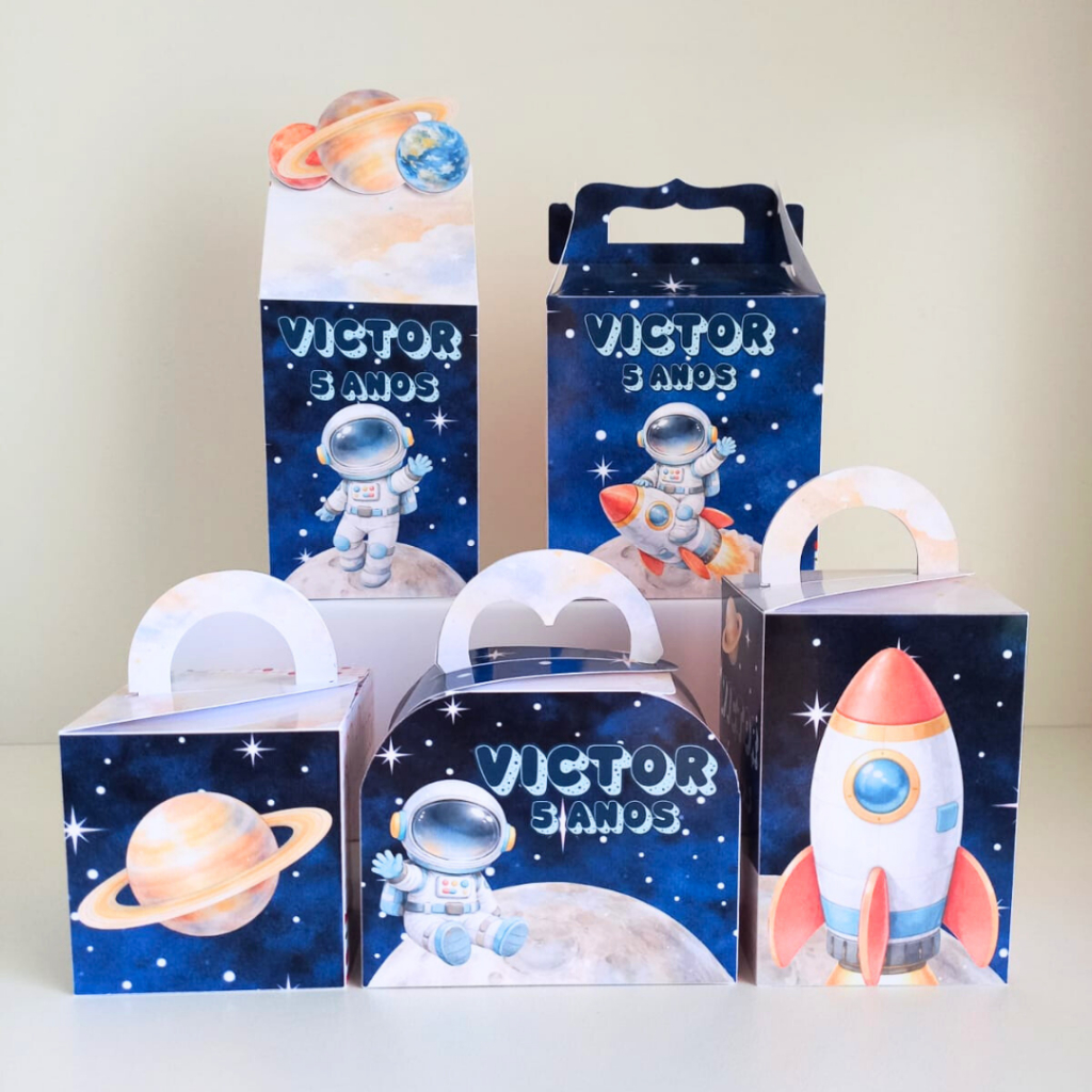 Kit Caixas Astronauta Personalizada + 50 BRINDES /Lembrancinha de Festa /Aniversário / Festa Infantil