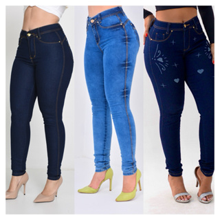 Kit com 3 Calças jeans Feminina Denim Elastano Licra em Oferta na Shopee