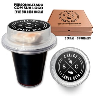 Kit Cálice Santa Ceia PERSONALIZADO Pronto com Suco de Uva integral e Pão Ázimo 96 Unidades em Oferta na Shopee