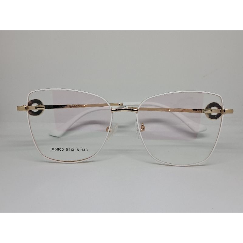Armação óculos grau feminina metal dourado e branco gatinho com lindo detalhes na hastes