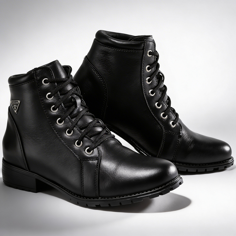 Coturno Feminino Preto Cano Médio com Cadarço | Solado Baixo Antiderrapante | Confortável e Estiloso | Casual Urbano