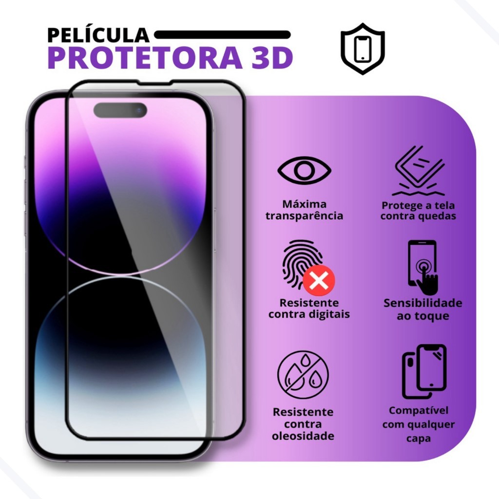 PELICULA APPLE IPHONES  PROTETORA  PARA CELULA EM VIDRO 3D-protege-contra riscos-contra quedas