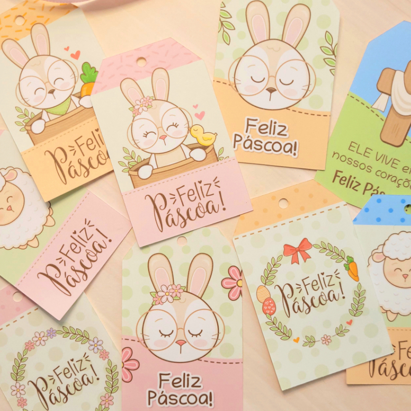 Tag Feliz Páscoa - Jesus/Cristã - 30/50/100 UN - Mimo/Embalagem/Presentes/Lembrancinha em Oferta na Shopee