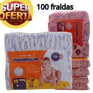 100 Fraldas Descartáveis Pequerrucho Atacado Barata Promoção - Tamanhos P M G XG XXG em Oferta na Shopee