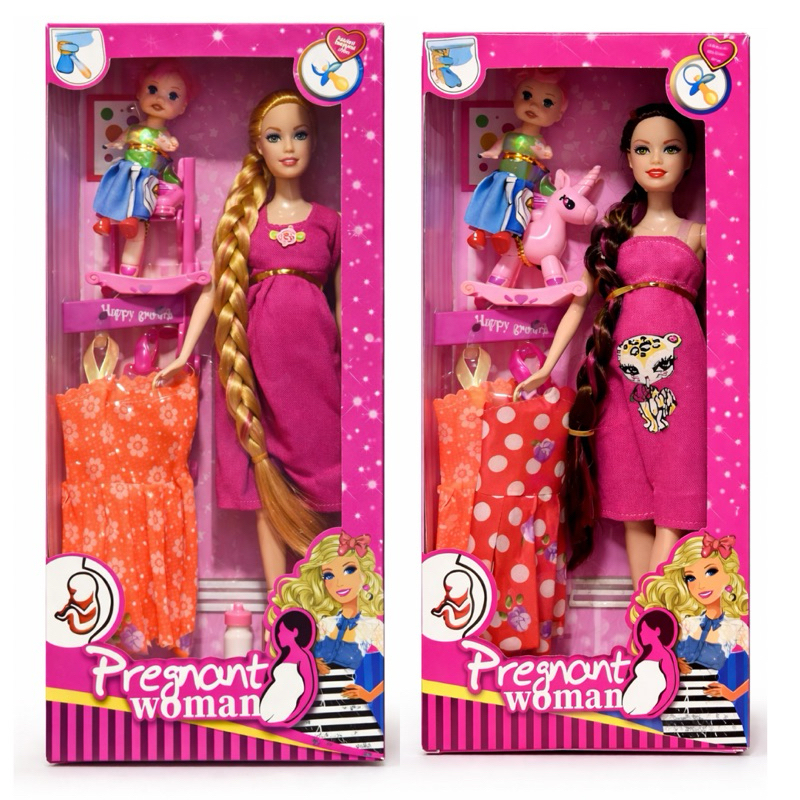 Boneca Grávida Articulada com Acessórios Bebê Barriga Presente Aniversário