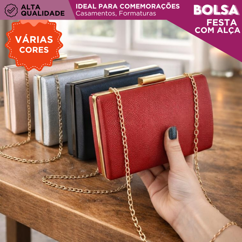 Bolsa Clutch Carteira Feminina Mão e Transversal com Alça Corrente Removível Para Festas - M-429 -NY