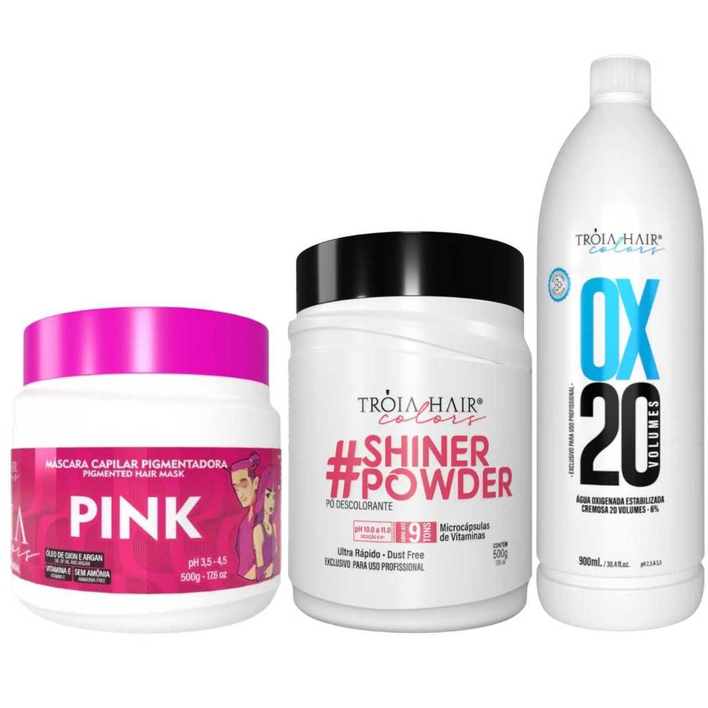 Pó Descolorante Premium 500g + OX 20 900ml + Troia Colors Rosa 500g - Troia Hair