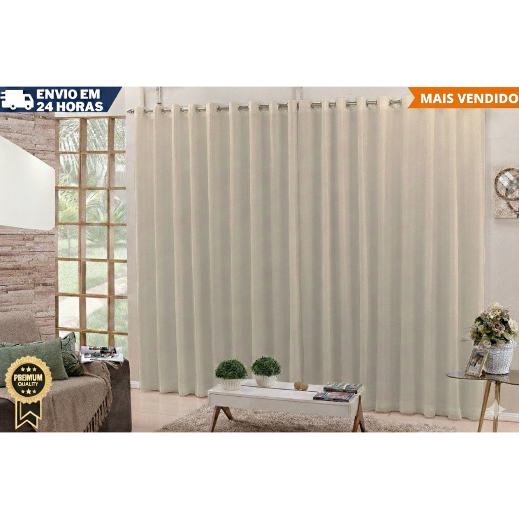 Cortina Palha  Oxford  Sala/Quarto 300x250 Com  Ilhós Para Varões Simples  3.00 x 2.50