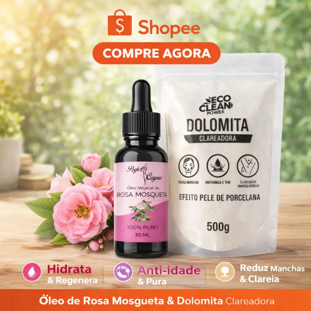 Óleo Vegetal De Rosa Mosqueta 100% Natural 30ml + Dolomita Clareadora 500g em Oferta na Shopee