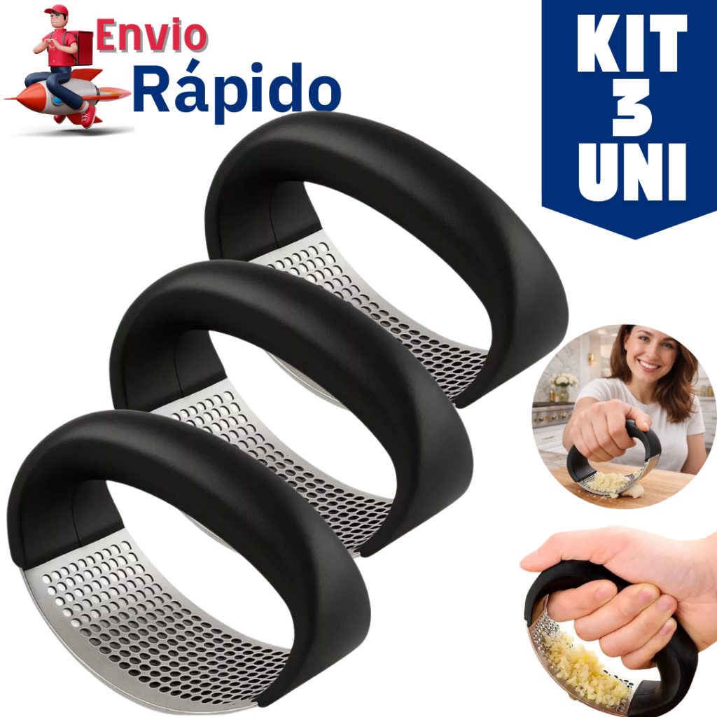Kit 3/2 ou 1 Amassador Espremedor de Alho Manual – Prático para Cozinha do Dia a Dia