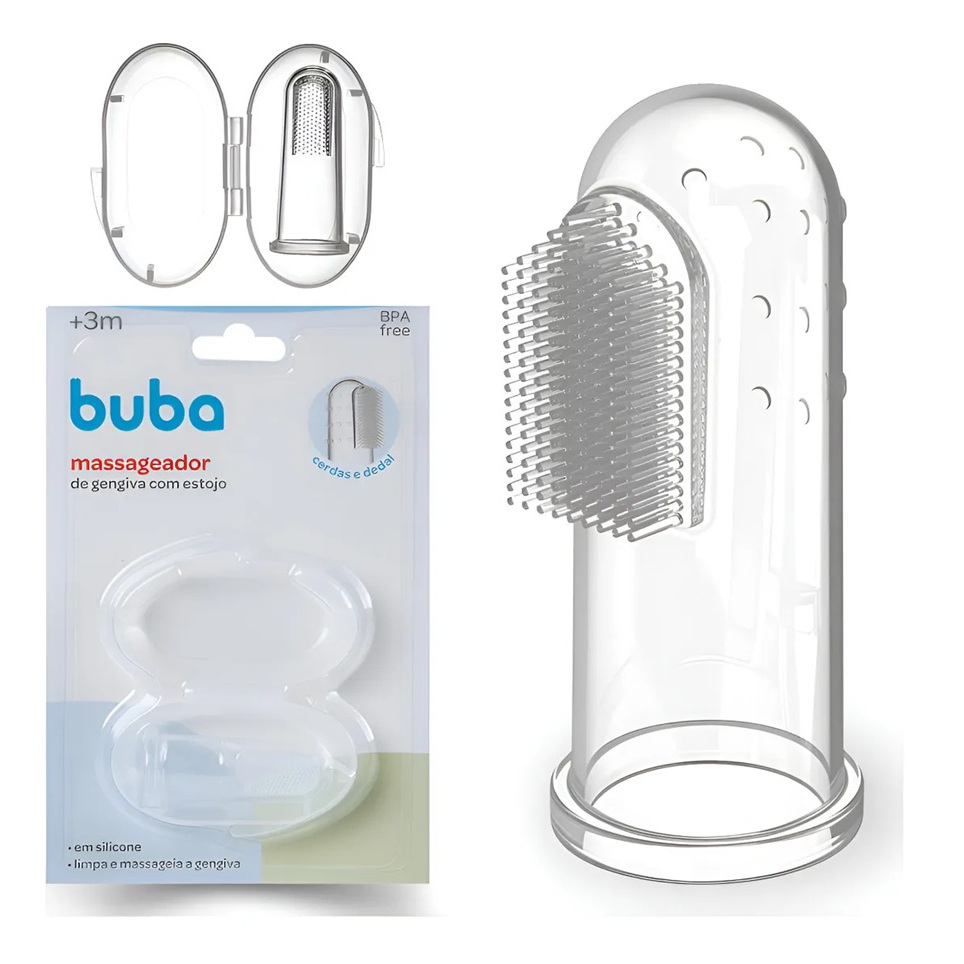 Kit Escova Massageadora Massageador De Dente Gengiva Para Bebê Silicone + Estojo Buba