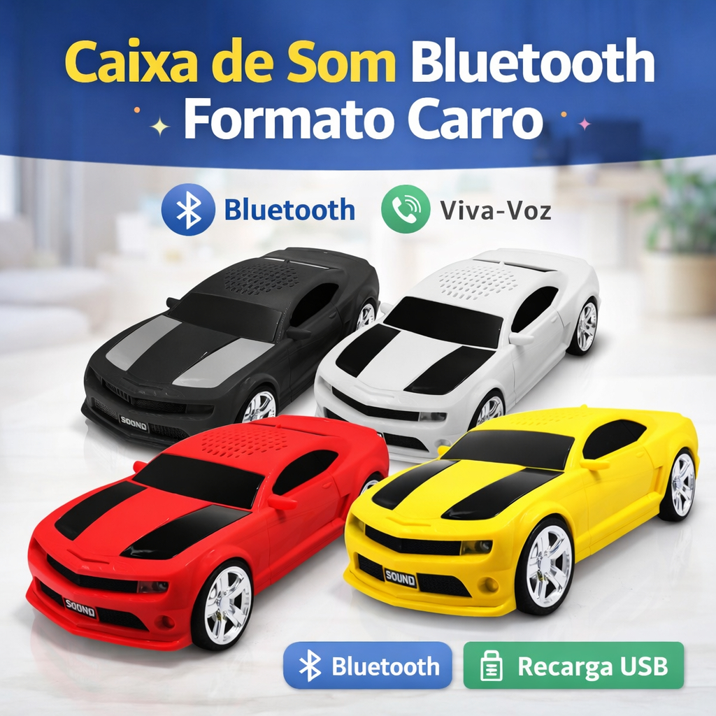 Caixa de Som Bluetooth 5W Camaro WS-600 Portátil com Rádio FM, USB, SD, Luz LED e Design Futurista