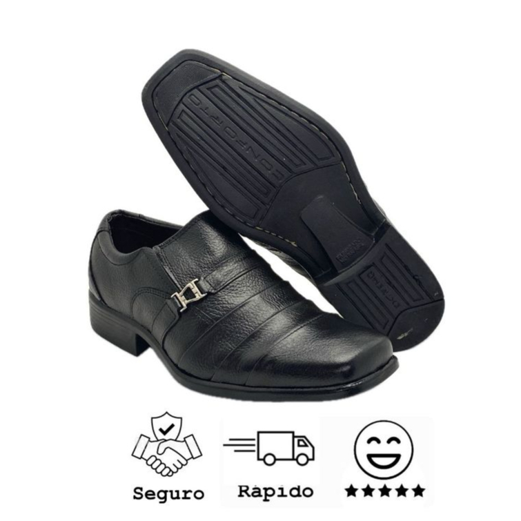 Sapato Social Masculino Ferracini 012 Couro Legítimo – Solado de Pneu Costurado, Salto Anatômico