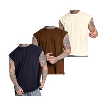 Kit 3 Camisetas Regata Machão Camisa Cavada Algodão Masculina Casual Treino em Oferta na Shopee