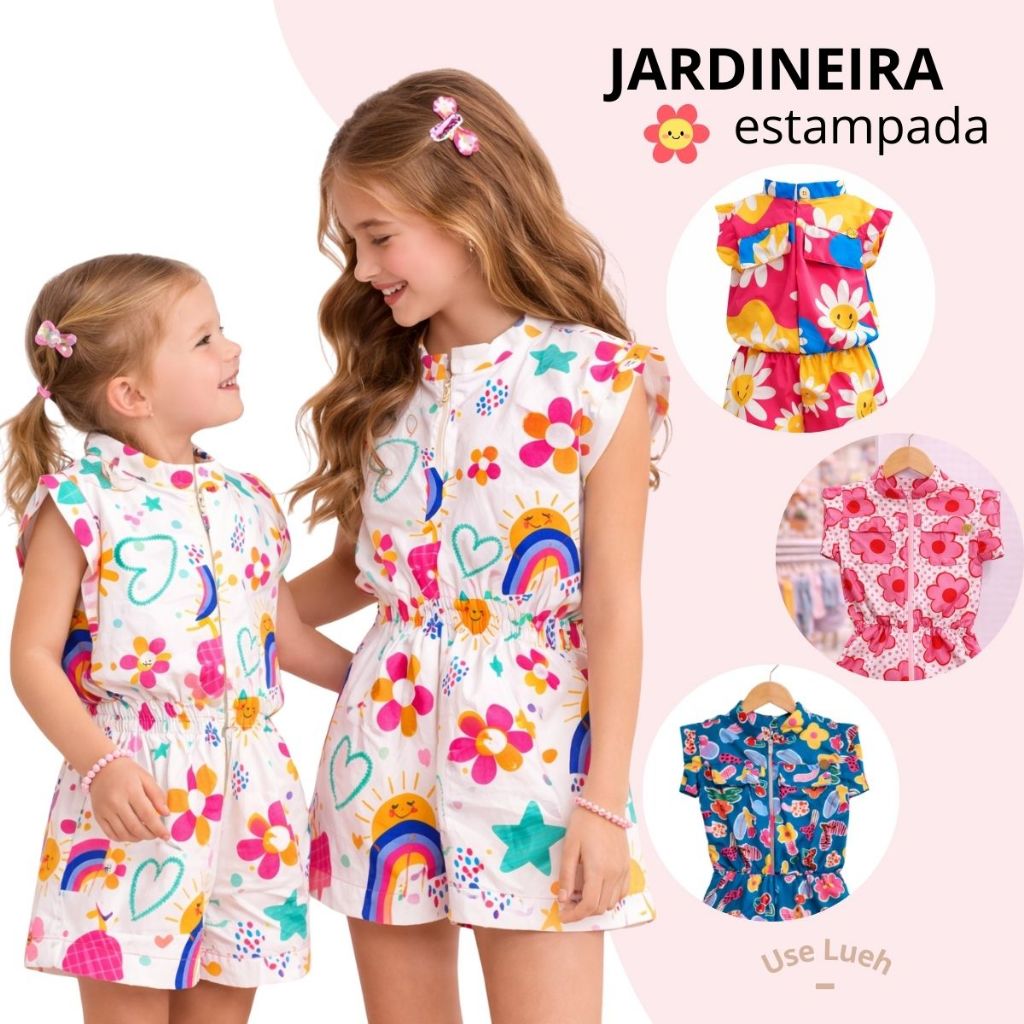 Macaquinho Feminino Kids Estampado Com Ziper Frontal Macaquinho Colorido Infantil Para Meninas em Oferta na Shopee